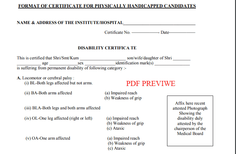 Chhattisgarh Disabled Certificate Form PDF Preview