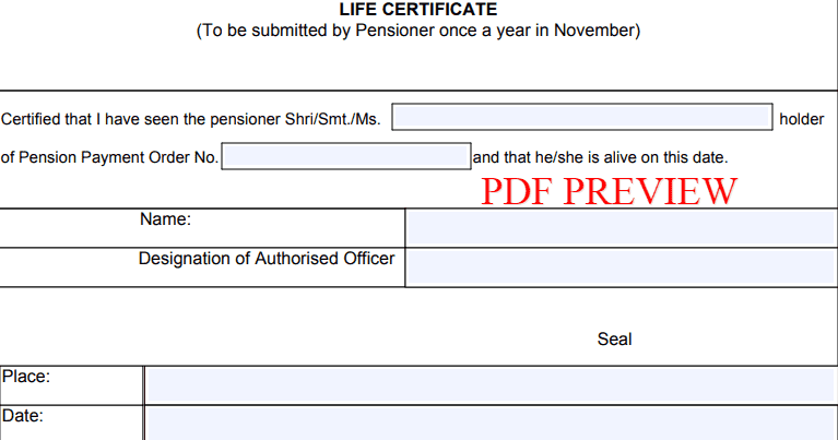 Pensioners life Certificate Form PDF