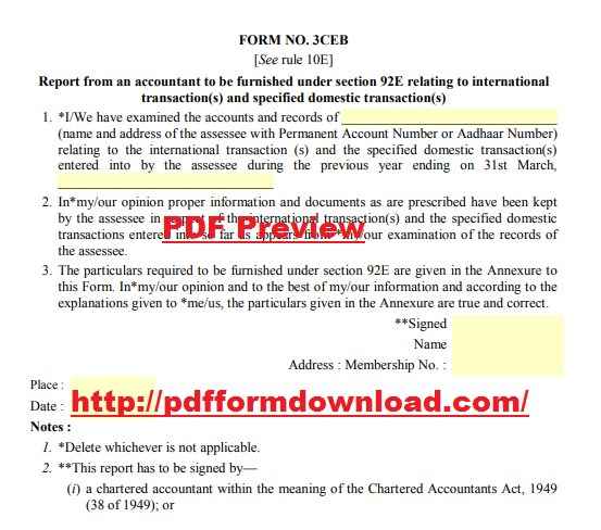 Tax Audit Income Tax Form 3CEB PDF Preview