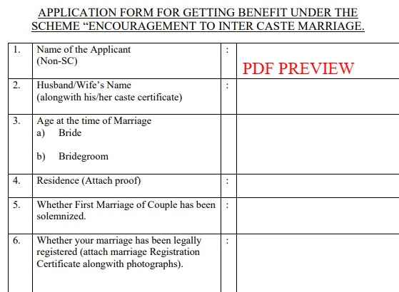 CG Inter-caste Marriage Scheme Form PDF