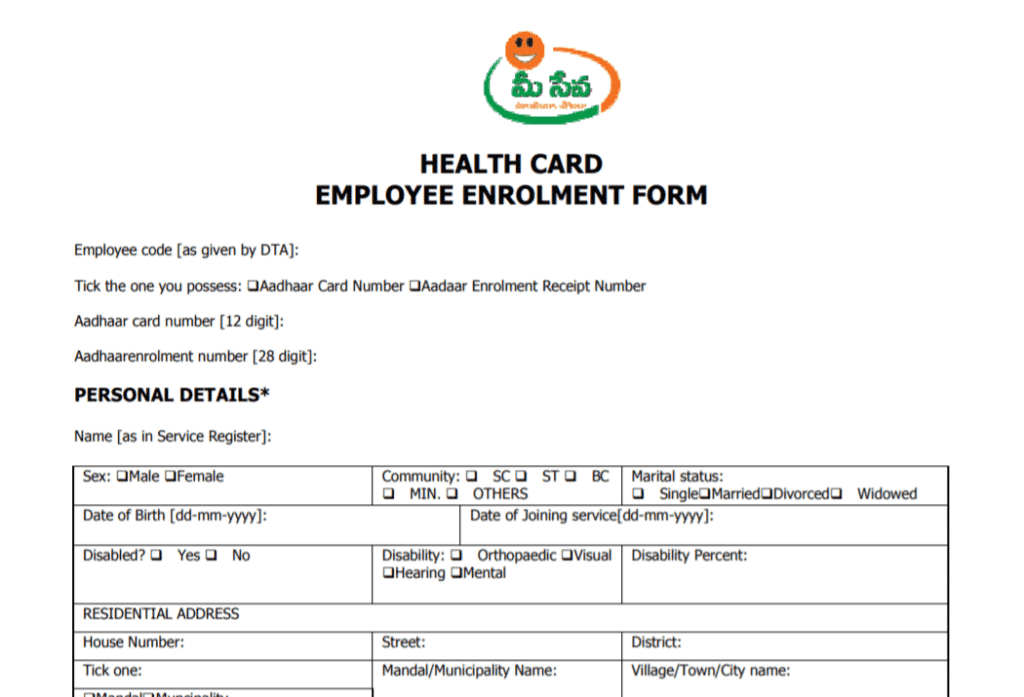 Aarogyasri Scheme Health Card App. Form