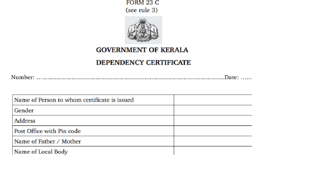 Kerala Dependency Certificate pdf form
