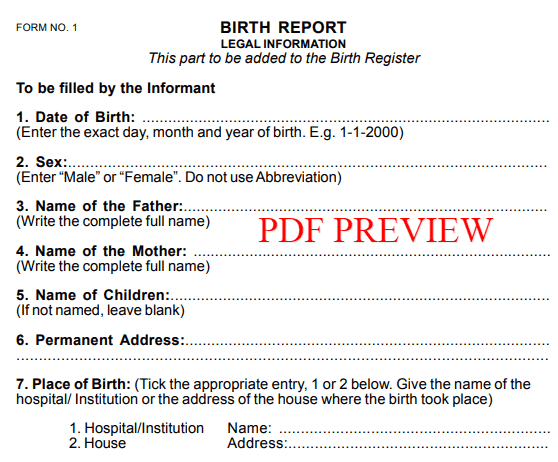 Manipur Birth Certificate Form PDF