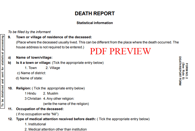 Manipur Death Certificate Form PDF