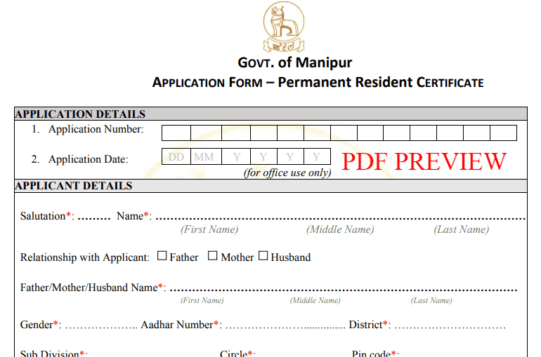 Manipur Residence Certificate Form PDF