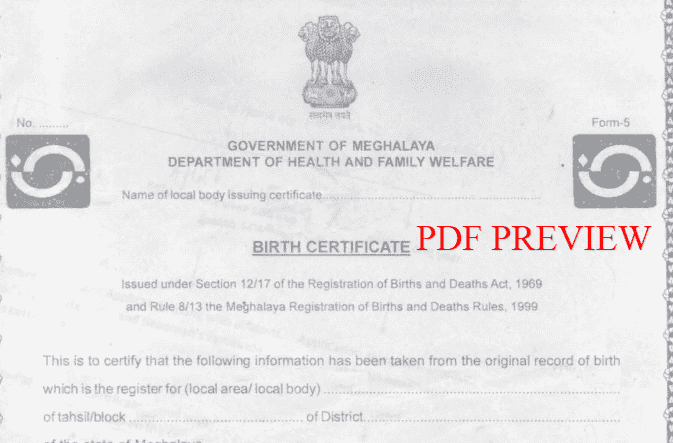 Meghalaya Birth Certificate Form PDF