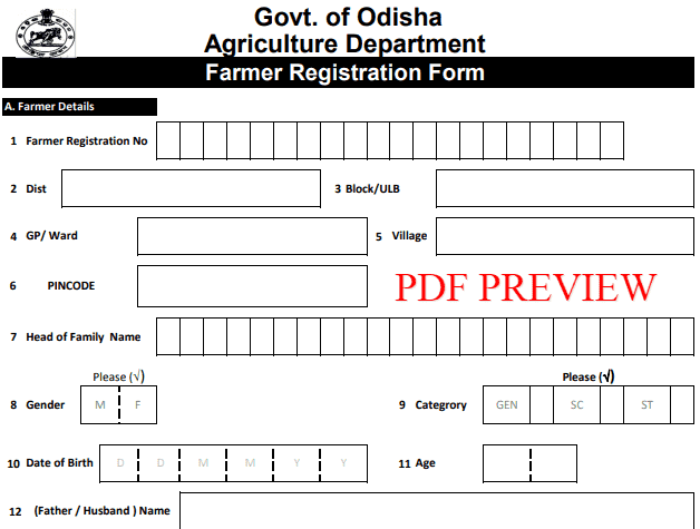 Odisha Farmers Registration Form PDF