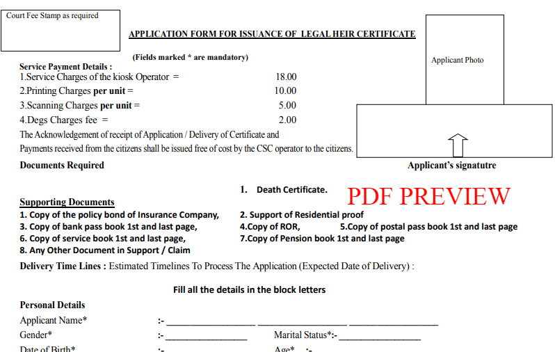 Legal Heir Certificate Form PDF