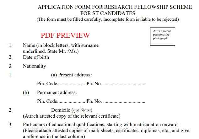 PM Fellowship Research Scheme Application Form PDF Download