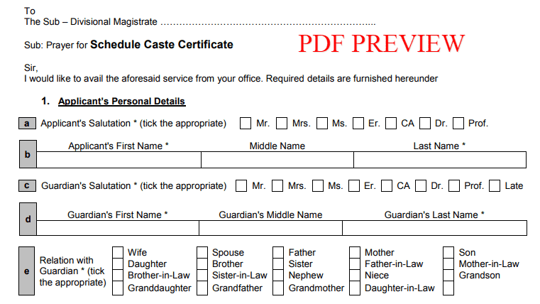 Tripura SC Certificate Form