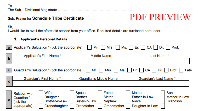Tripura ST Certificate Form PDF