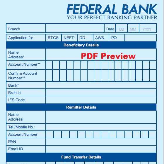 Federal Bank NEFT/RTGS Form PDF Preview