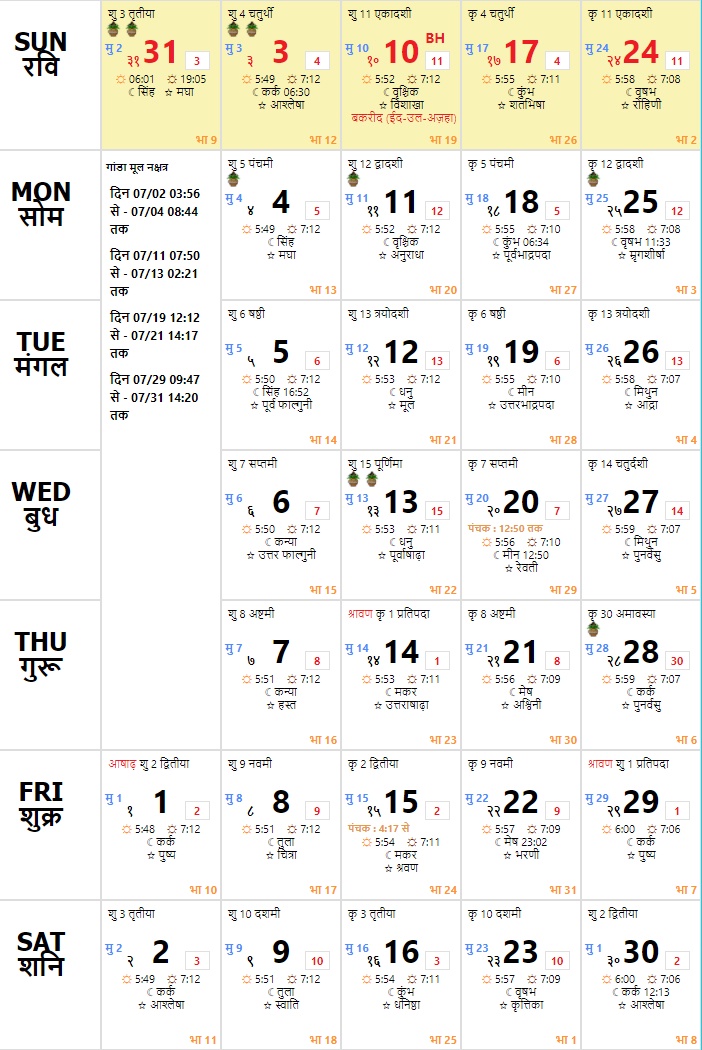 July Hindu Calendar December 2022